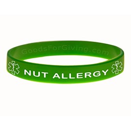 Goods For Giving Nut Allergy ID Bracelet Wristband - Green - 7 Inches - Youth
