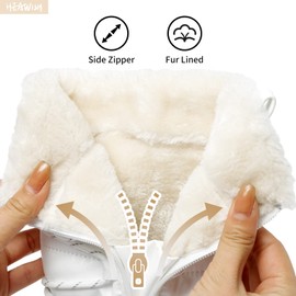 HEAWISH Women’s Winter Snow Boot Fur Lined Mid Calf Warm Boots(White, US7.5)