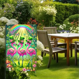 BlissYard St. Patrick's Day Garden Flag Green Hat Flamingo Yard Flag 12x18 Double Sided Yard Shamrock Lucky Clover Holiday Yard Decoration Holiday Yard Outdoor Flag Decor Green