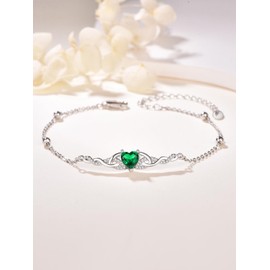 KINGWHYTE Celtic Bracelets for Women 925 Sterling Silver Celtic Knot Bracelet Adjustable Heart Emerald Bracelet Good Luck Irish Jewellery Gifts for Girl Girlfriend