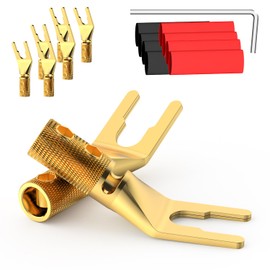 Tertullus Pack of 8 Pure Copper Gold-Plated Screws Speaker Cable Lug Fork Clamps U Connector for HiFi System Amplifier / Speaker Cable up to 4.5 mm