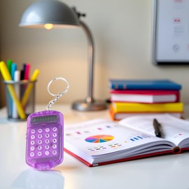 Purple 8-Digit Pocket Calculator Keychain - Mini Electronic Calculator for Home, School and Office | Portable Key Ring Tool with Display,Office and School Supplies