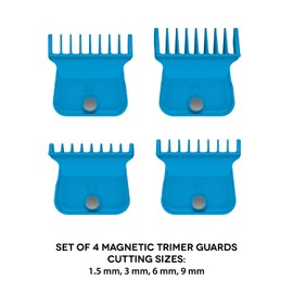 GAMMA+ Set of 4 Magnetic Combs, Risers in 4 Different Sizes, Azure Blue, Compatible with X-PRO Blades for Trimmers