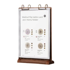 Walnut Wood Sign Holder Vertical Table Card Flip Display 6 Pages-12 Sides,T Double Sided Flyer Display Frame with Base,Table Card for Picture Paper Store Office Menu Retail Show Fair (4x6")