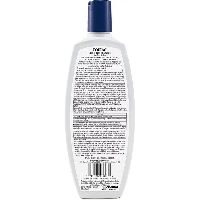 Zodiac Pet Flea & Tick Shampoo Kills on Contact For