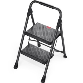 KINGRACK Sturdy Steel 5 Step Ladder, Folding Step Stool with Handrail, Anti-Slip Wide Pedals, Safe-Lock Design, Pass 800lbs Load Testing, Portable Ladder for Multi-Purpose in Home, Kitchen, Black
