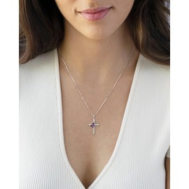 STARCHENIE Butterfly Cross Necklace for Women 925 Sterling Silver Heart Crucifix Pendant Created Amethyst Jewelry
