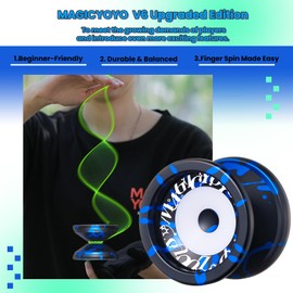 MAGICYOYO Professional Responsive Yoyo for Kids 8-12, V6 Locus Dual Function Yo Yo for Adults, Finger Spin Trick Yo-yo with Unresponsive Bearing, Bearing Tool, Case Bag, 12 Strings（(Black Blue)