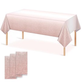 OQOQ Gradient Dots Plastic Tablecloth(3 Pack, Rose Gold and White) - 54x108 Inches Disposable Rose Gold Table Cloth Party Decorations for Anniversary Birthday Threenager Graduation Baby Shower Party