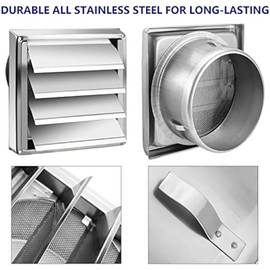 Exterior Wall Vent Hood Stainless Steel Air Vent Grille Cover Wall Duct Ventilation Grill Outlet Airflow Vent Hood -C