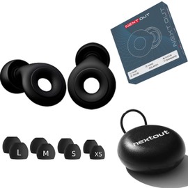 Nextout Ear Plugs for Sleep - Super Soft Noise Reduction Ear Plugs for Concerts Sleeping Swimming - Noise Cancelling 28db, Reusable Hearing Protection Silicon, 8 Ear Tips in XS/S/M/L (Black, One Size)
