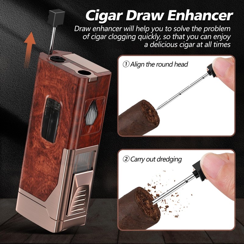 USEWIRE Cigar Lighter, Multifunctional Lighter with V-Cigar Cutter, Cigar Holder,