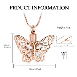 VCCWYQK Cremation Jewelry Butterfly Urn Necklace for Ashes Stainless Steel Keepsake Memorial Urn Locket for Adult Ashes (Rose Gold)