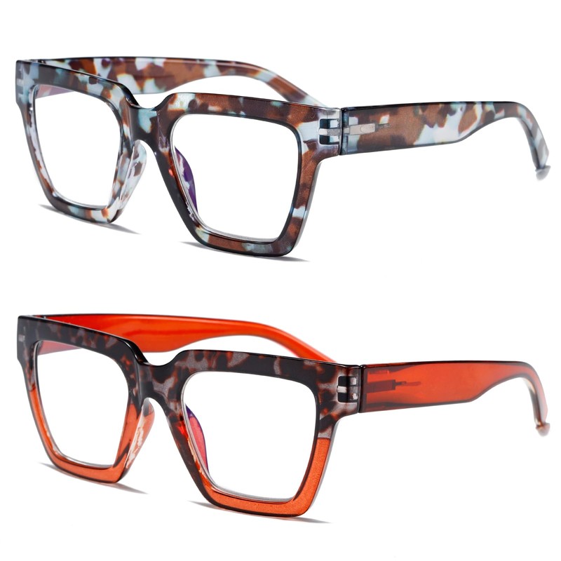 Hubeye 2 Pairs Square Reading Glasses for Women Spring Hinged