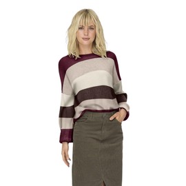 Onlatia KNT Noos L/S Stripe Pullover, Zinfandel