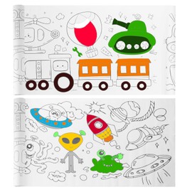 Childrens Drawing Roll, 2 Rolls Coloring Paper Rolls, Sticky Drawing Paper Roll, DIY Painting Drawing Color Filling Paper for Kids Toddler Children Gifts, 11.8" x 118", (Transportation/Space Travel)