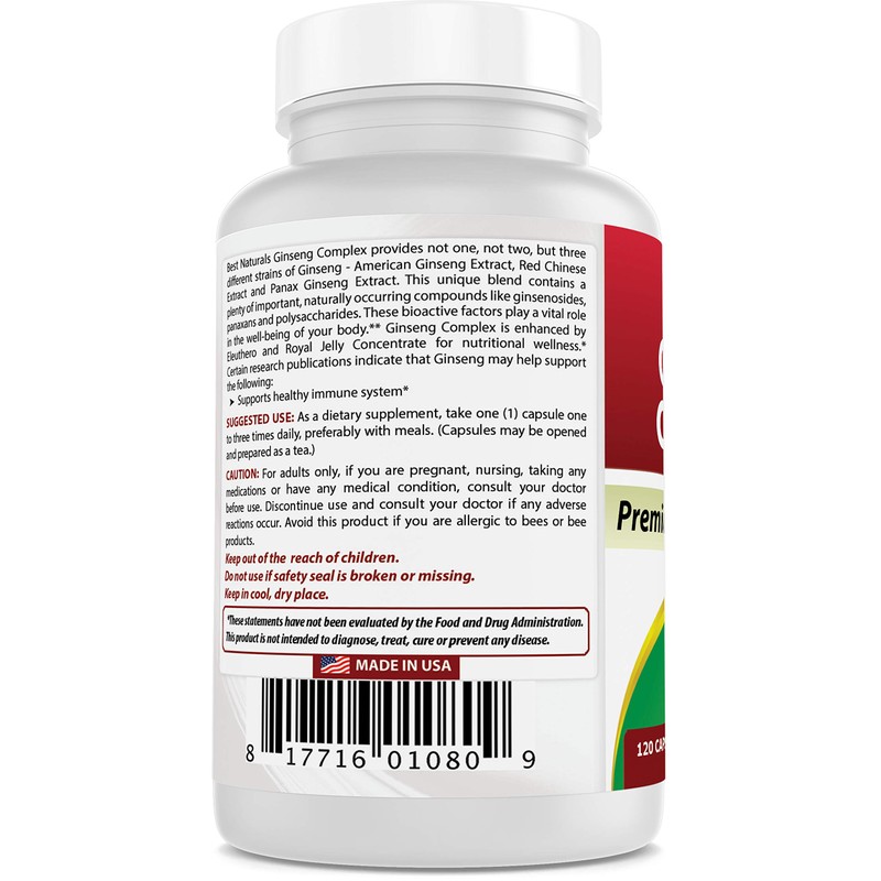 Best Naturals Ginseng Complex 1000 mg 120 Capsules (120 Count