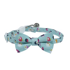Cute Sushi Cat Collar in Mint with Bow Tie, Quick Release Safety Buckle & Bell