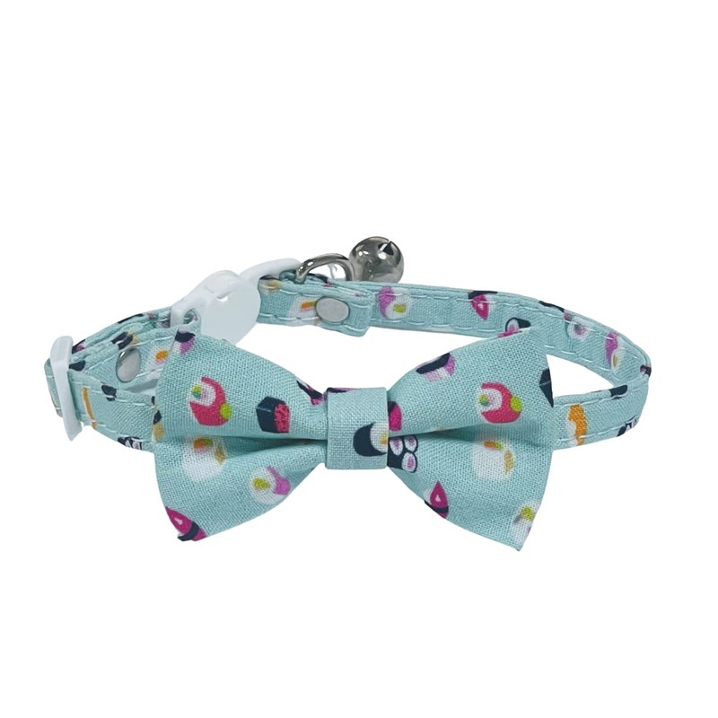 Cute Sushi Cat Collar in Mint with Bow Tie, Quick