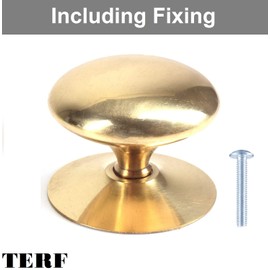 TERF® 45mm Traditional Victorian Polished Brass Cabinet Door Knobs 45mm Chest Drawer Cupboard Kitchen Wardrobe Door Pull Handle Knobs with Fixing Screw for Use Home and Office - Pack of 4
