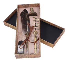 Feather Pen Set with 5 Interchangeable Nib Letter Opener Pen Holder Ink Empty Bottle Quill Pen Set for Student Birthday Gray