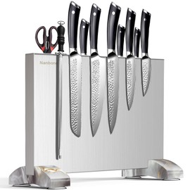Nanbone Magnetic Knife Block Without Knives, Stainless Steel Magnetic Knife Holder Stand with Strong Knife Magnet, Double-Sided Knife Magnetic Strip Knifes Storage Organizer for Kitchen Counter Top