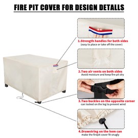 Youlvy Fire Pit Cover Rectangular 54 Inch - Waterproof Outdoor Fire Table Cover Rectangle Heavy Duty, 600D Patio Propane Gas Firepit Cover Rectangular Tear Weather Resistant - 54 x 22 x 24 Inch Beige