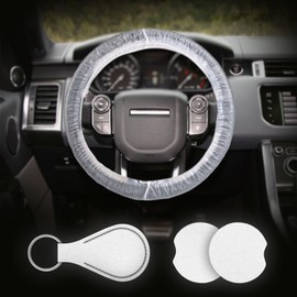 100PCS Disposable Steering Wheel Covers for Detailing | Plastic Steering Wheel Car Protector | Detailing Accessories- Keychain & 2 Car Cup Holder | Fundas Para Volantes de Carro,Mechanic Shop Supplies