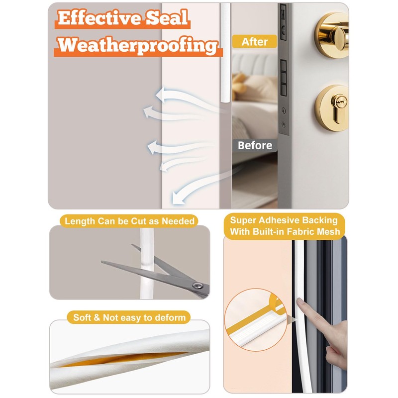 32.8 Ft Weather Stripping Door Seal Strip,Self Adhesive Door Soundproofing