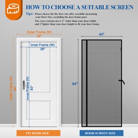 MAGZO Magnetic Screen Door 38'' x 83'', Reversible Left Right Side Opening, Upgraded Polyester Scratch-Proof, Mesh Net for Sliding Glass/Single/Patio/French Doors with Strong Magnets Heavy Duty, Black