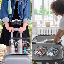 2 Pieces Clear Travel Makeup Cosmetic Toiletry Organizer Bag, Waterproof Transparent Bag with Zipper Closure and Handle Straps