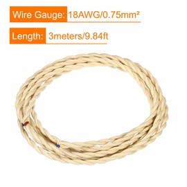 sourcing map Twisted Cloth Covered Wire 2 Core 18AWG 3.0m/9.84ft Vintage Fabric Electric Cable for Pendant Lights DIY Project Beige