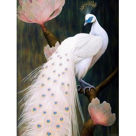 TUTUMAY21 Diamond Painting Kits White Peacock Full Round Diamond Art Painting Paint by Numbers Kit for Adults for Room Decor Home Decor Living Room Decor Gift 12x16inch