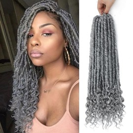 MSMUSAS Goddess Locs Crochet Hair 20 Inch 3 Packs/Lot Faux Pre Looped Locs Crochet Hair with Curly Ends Soft Distressed Locs Crochet Hair Extensions for Women (Grey)