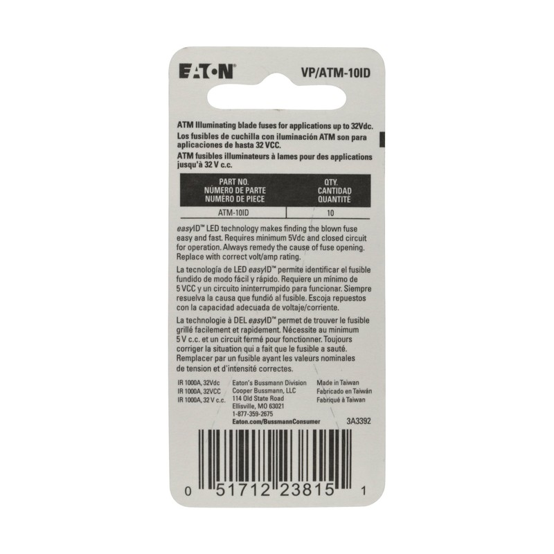 Bussmann VP/ATM-10ID easyID Illuminating Blade Fuse, (Pack of 10)