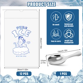 12Pcs Ice Bags with Drawstring, Ice Cube Bag for Freezer, Heavy Duty Ice Bags Reusable with 8 lbs Capacity, Freezer Ice Storage Bag with Silver Scoop for Camping and Picnicking