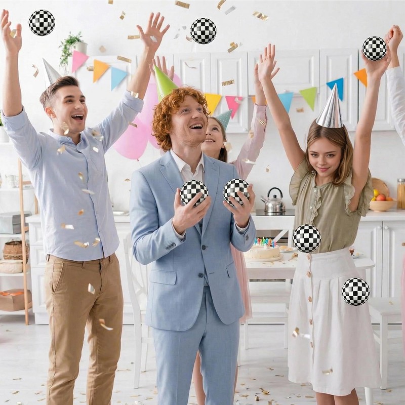 16 PCS 2 Inch Black and White Rubber Checkered Party