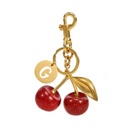 Tonsamvo Cherry Keychain, Initial Letter Cherry Bag Charm Cute Cherry Accessories Gift for Women (Red-G)