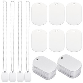 SUNNYCLUE 1 Box DIY 20 Sets Necklace Stamping Blanks Metal Blank Tags Metal Silver Rectangular Name ID Engraving Blank with Stainless Steel Chains for Jewellery Making Necklace Pets DIY Accessories