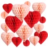 sesameless Valentines Decorations Set,12 Pcs Honeycomb Heart Sharp Hanging Ornaments