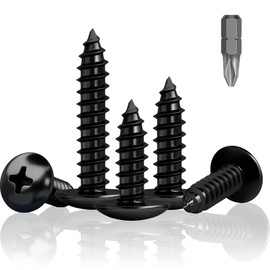 Jyvex Pack of 200 Tapping Screws Black, M4 x 16 mm Wood Screws Black, Screws for Acoustic Panels, Flat Head Screws Wood, Flat Head Screws with Phillips Head in Black with Phillips Bit