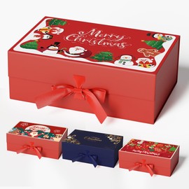 GIFTHOPE Snowman Christmas Magnetic Gift Box, 12.6 * 7.9 * 4.4 Inchs Red Deluxe Christmas Gift Box with Lid, Christmas Gift Wrapping Large Cardboard Box (1PC-Thickened)