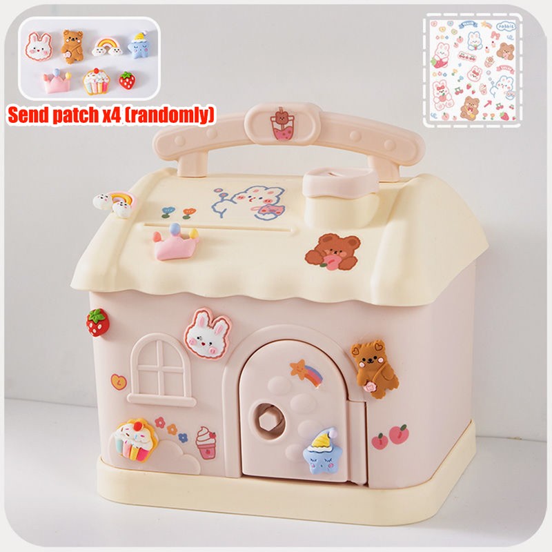 Cartoon House Piggy Bank with 3D Sticker DIY Storage Money