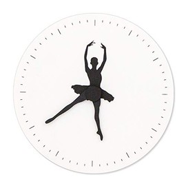 Stephanie Imports Modern Minimalist Ballerina Ballet Wall Clock, Black on White, 12 inch Diameter