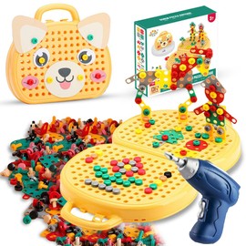 Magic Montessori Play Toolbox, Montessori Toy Box with Drill, Montessori Toy from 3 Years, 3D Puzzle Mosaic Toy, Creativity Tool Box with Drill for Children from 3-12 Years, Dog