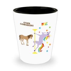HollyWood & Twine Funny Coworker Gift for Birthday Present Christmas Funny Gift Exchange Pole Dancing Unicorn Ceramic Shot Glass