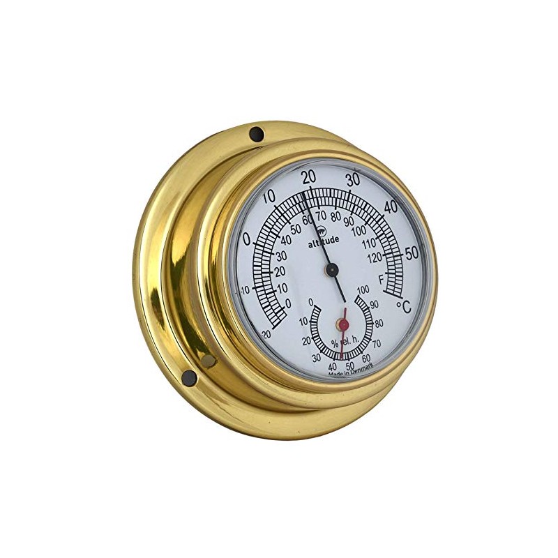 Delite Altitude Thermometer Hygrometer Brass Gold 95 mm x 40