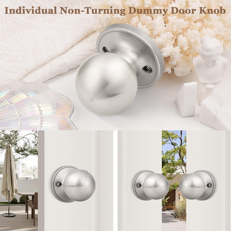 Probrico(10 Pack Round Satin Nickel Single Dummy Door Knobs, Individual