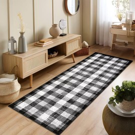 COLORPAPA Checkered Area Rug 2x6, Washable Rugs for Living Room, Modern Neutral Non Slip Indoor Carpet for Bedroom Office Patio Dining Room (Black and White)