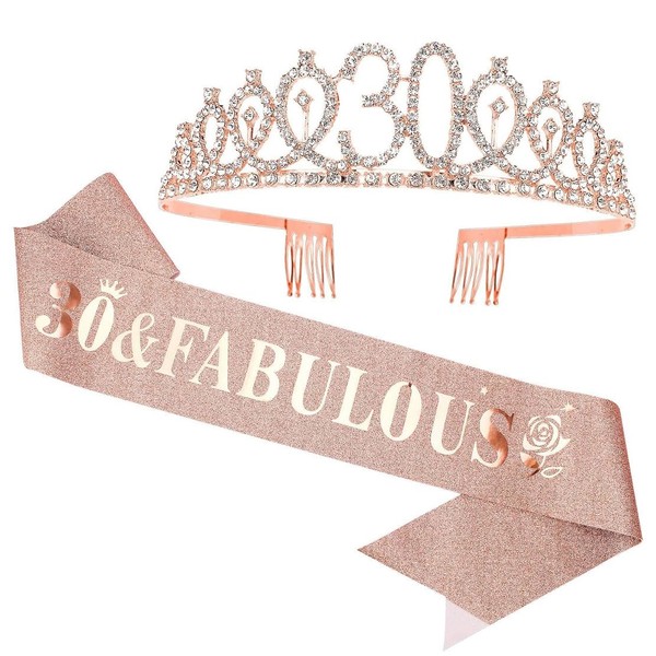 30th Birthday Sash, Gold Happy Birthday Girl Sash and Crown